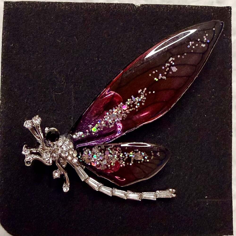 Dragonfly Brooch Purple Resin Rhinestone Insect Pin
